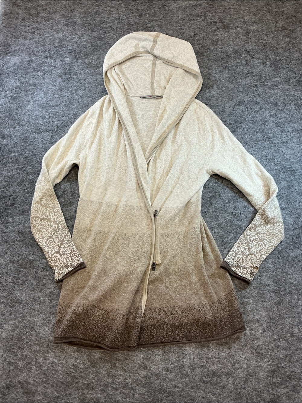 Athleta Cream to Light Brown Ombre Hooded Sweater Size L